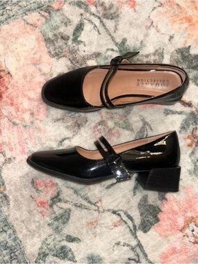 Journee Collection Black Patent Mary Jane Block Heel Shoes